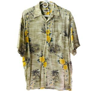 Campia Moda Men's Hawaiian Shirt Medium Yellow Hibiscus and Palm Trees